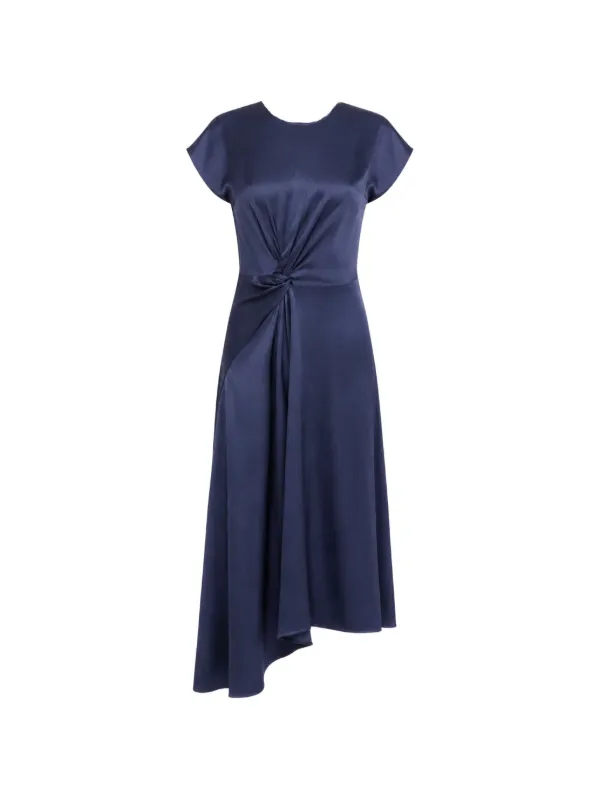 victoria beckham blue dress MANGO Mango x - Asymmetrical Satin With Gathered Opening This elegant Victoria Beckham gown features a fluid drape fabric and a floor Victoria Beckham V-Neck Bias Godet