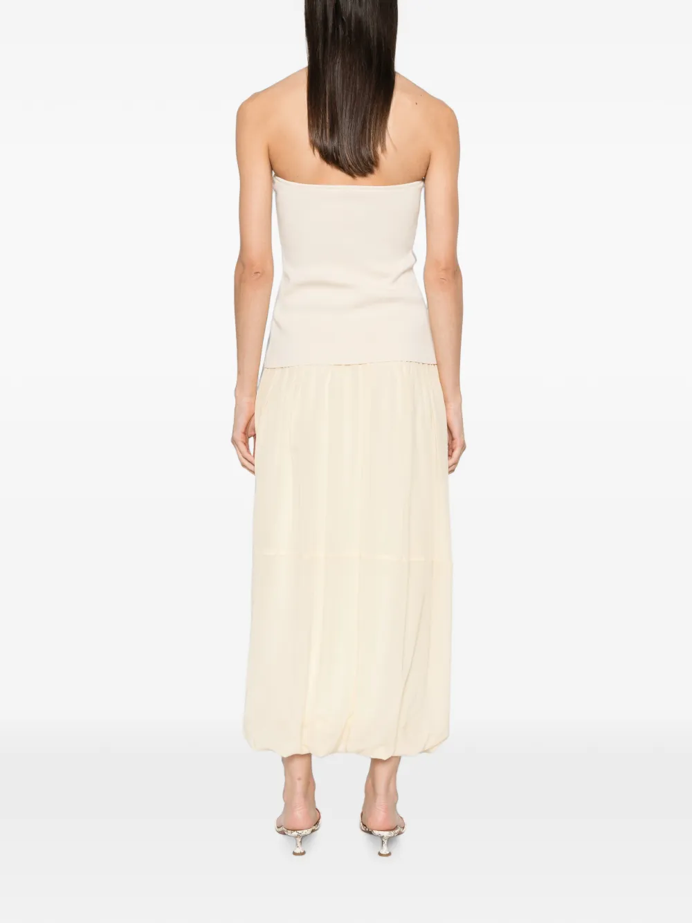 St. Agni Strapless jurk met ballonzoom Beige