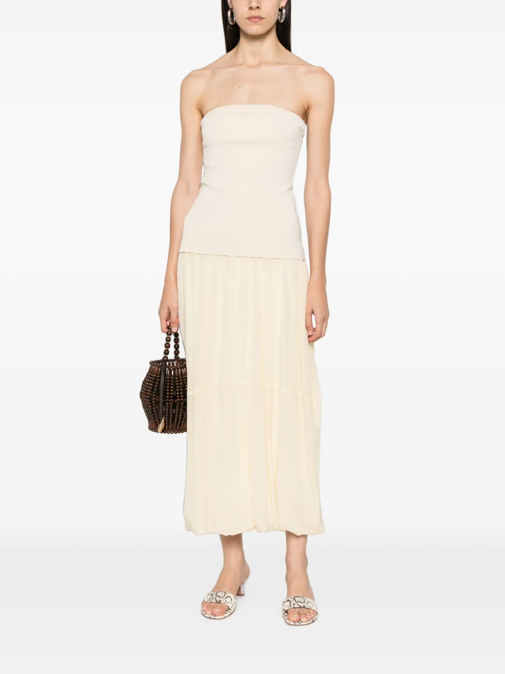 St. Agni Strapless jurk met ballonzoom Beige