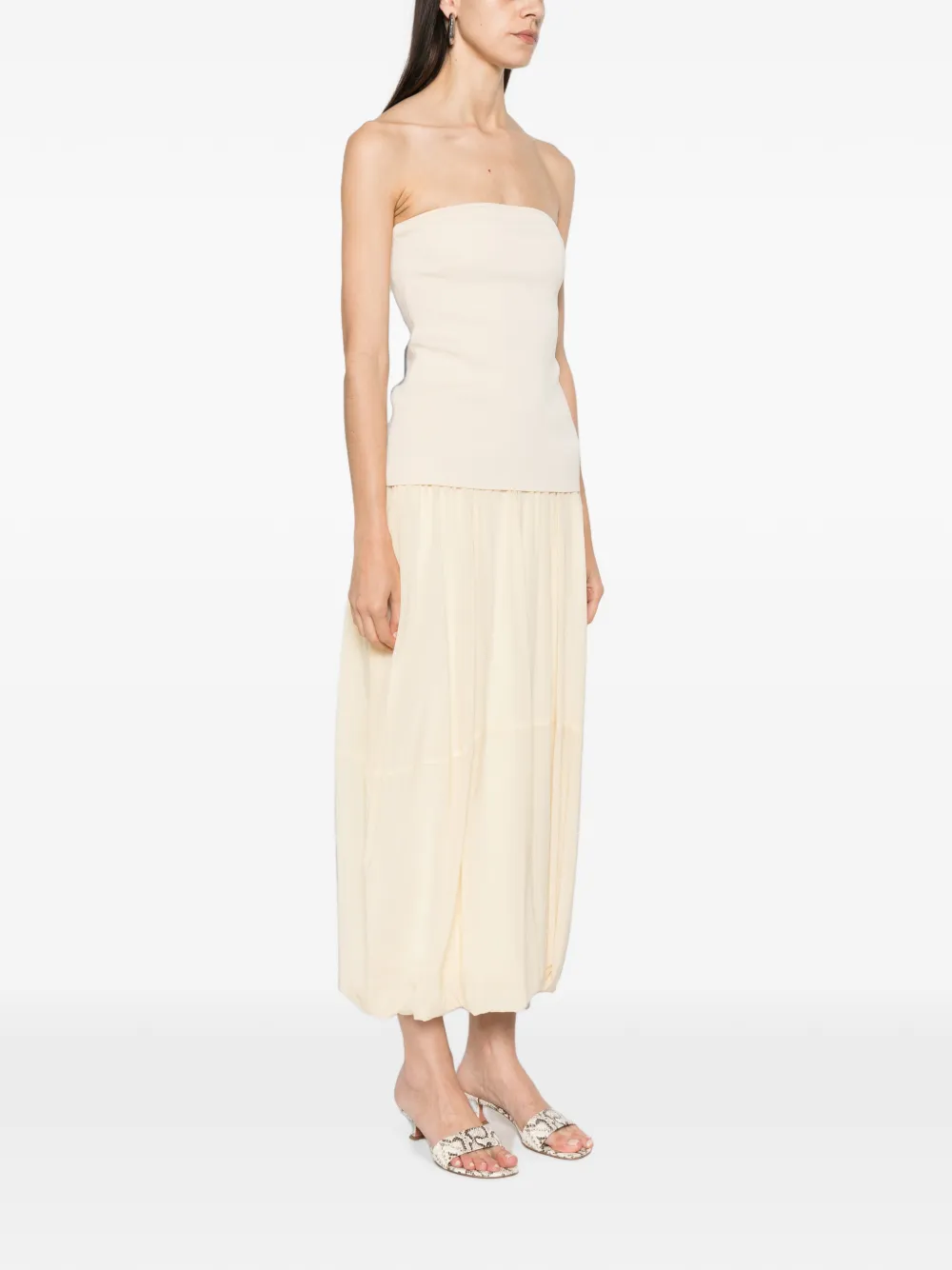 St. Agni Strapless jurk met ballonzoom Beige