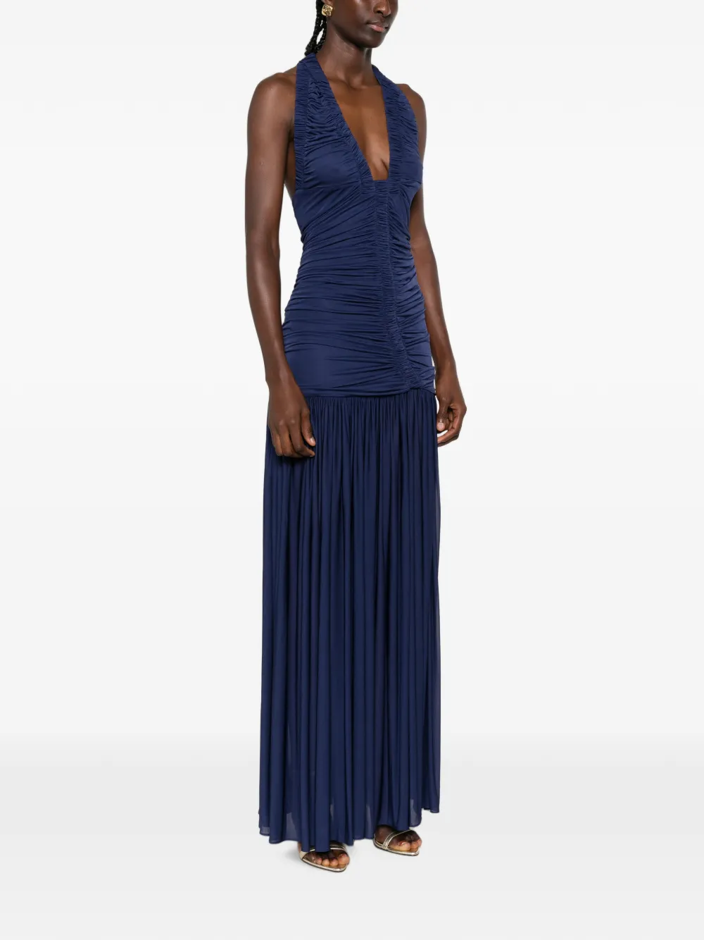 Christopher Esber Orica maxi-jurk met ruches en V-hals Blauw