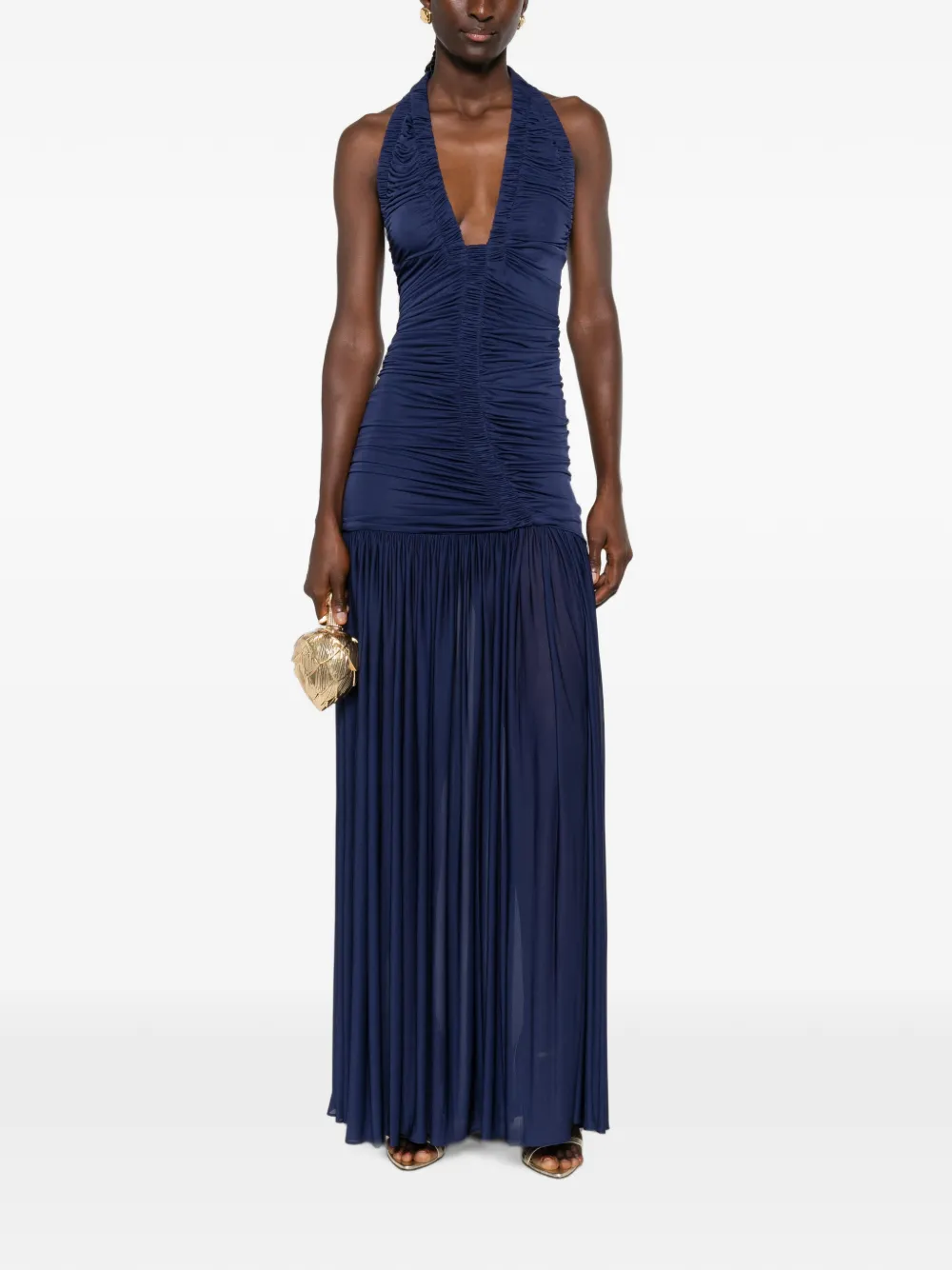 Christopher Esber Orica maxi-jurk met ruches en V-hals Blauw