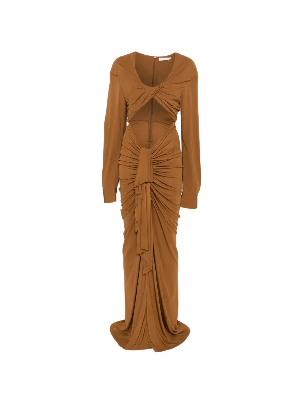 christopher esber dress brown Vivenda Drape Maxi Cognac 10 Orion gown