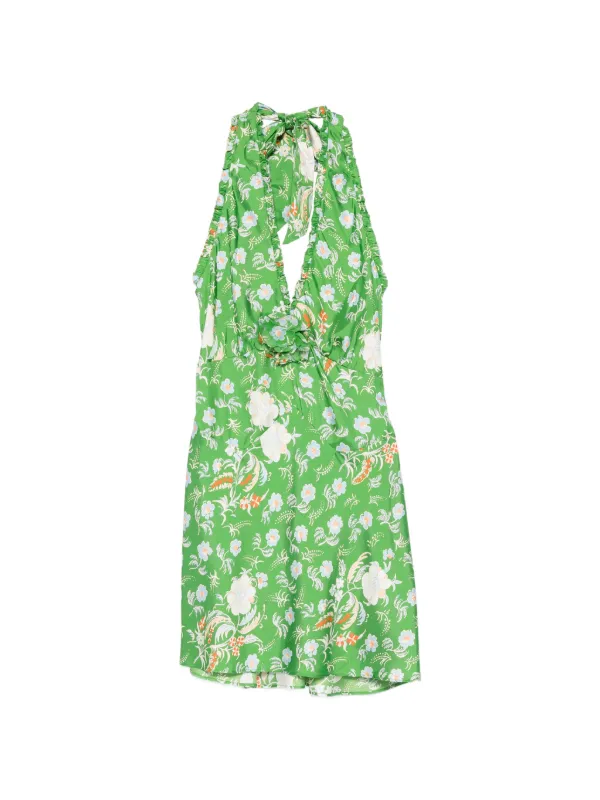 Dôen Mazarin Floral-print Silk Mini Dress in Green