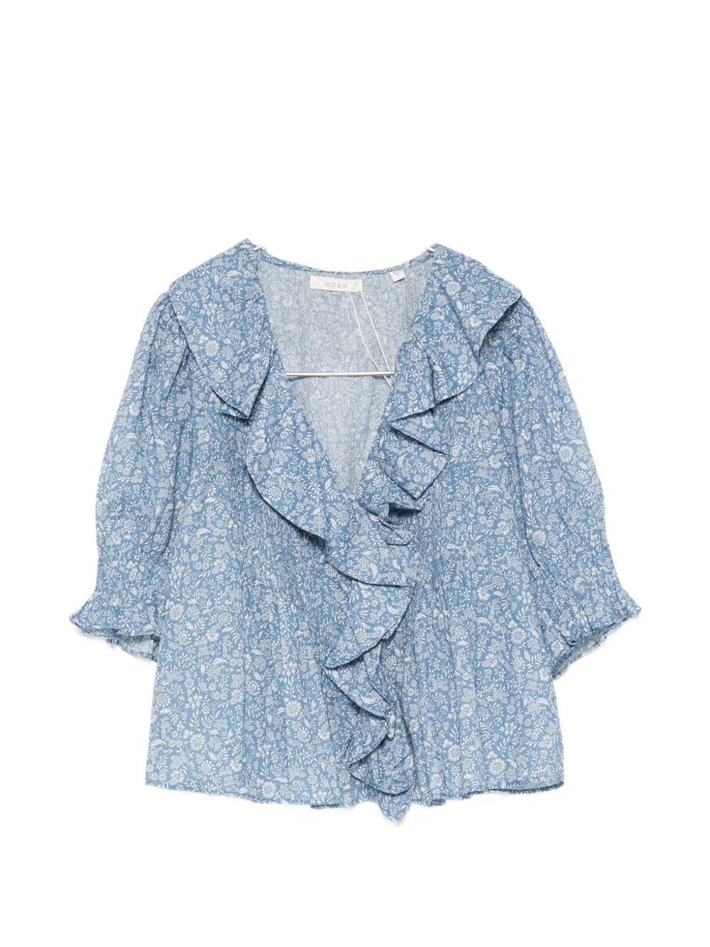 DÔEN Henri ruffled floral-print cotton blouse - Blu