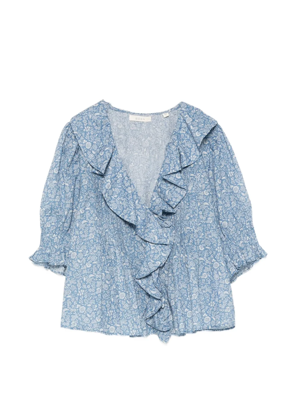 DÔEN Henri ruffled floral-print cotton blouse - Blu