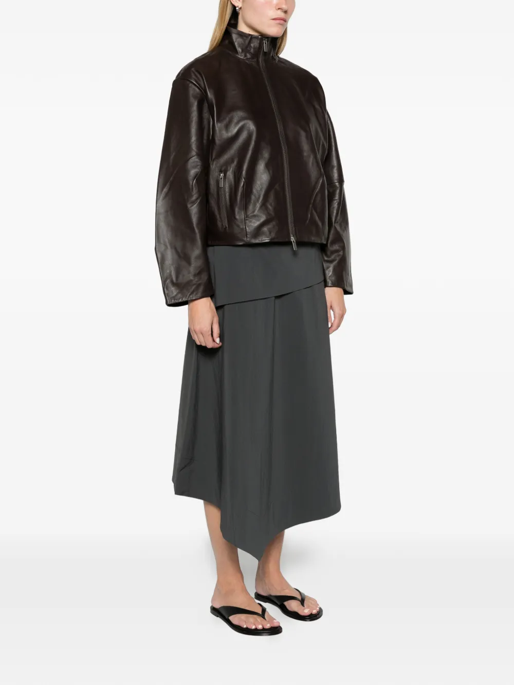 St. Agni cocoon zip leather jacket chocolate Bruin