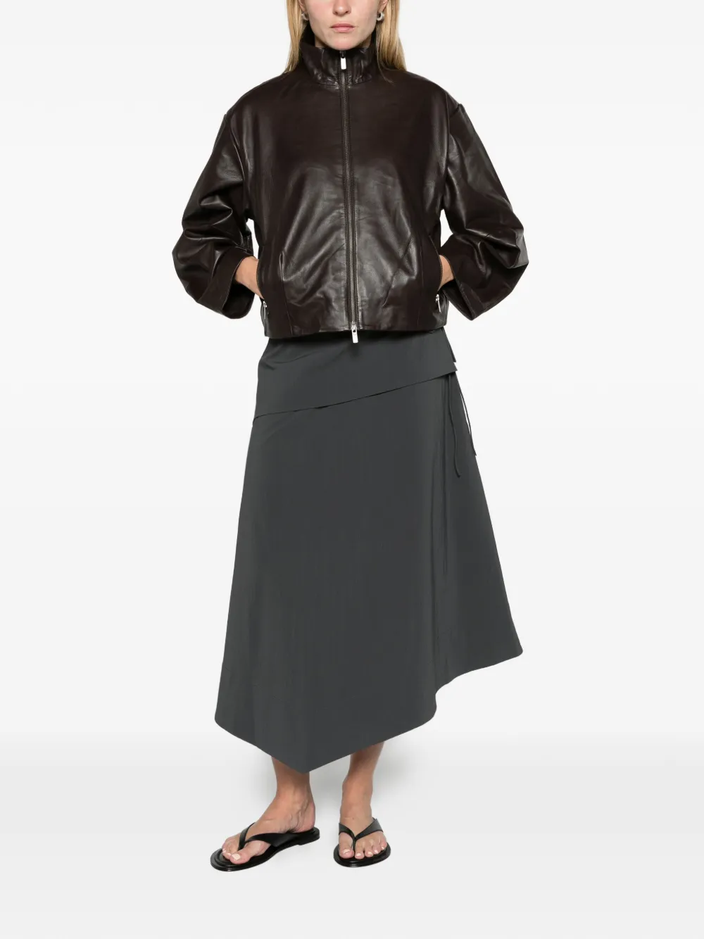 St. Agni cocoon zip leather jacket chocolate Bruin