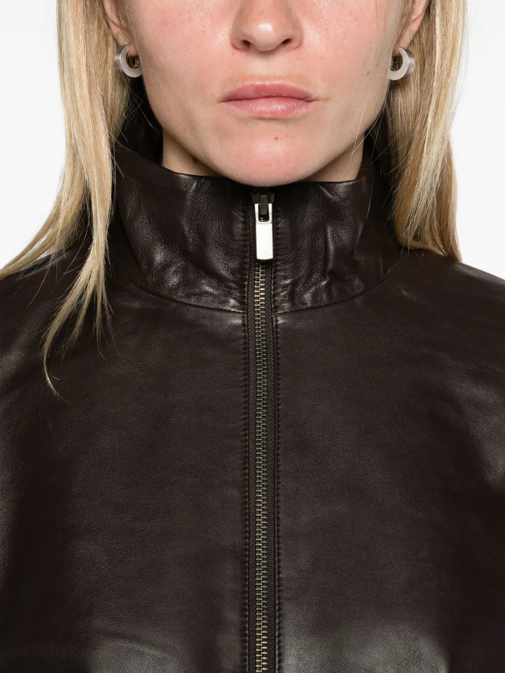 St. Agni cocoon zip leather jacket chocolate Bruin