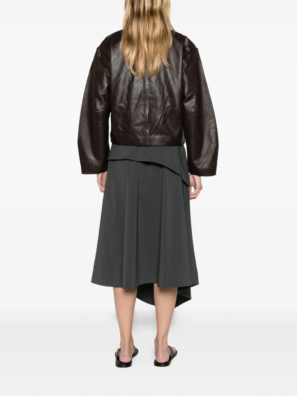 St. Agni cocoon zip leather jacket chocolate Bruin