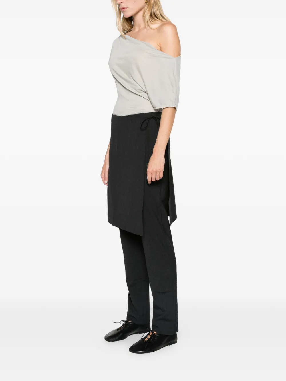 St. Agni wool sarong pants dark graphite Zwart