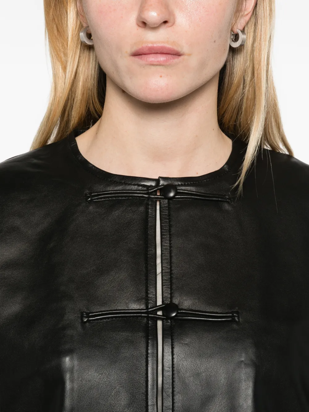 St. Agni button-detail cocoon leather jacket black Zwart
