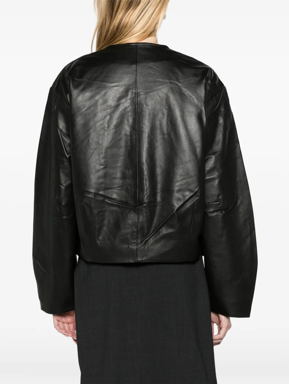 St. Agni button-detail cocoon leather jacket black Zwart