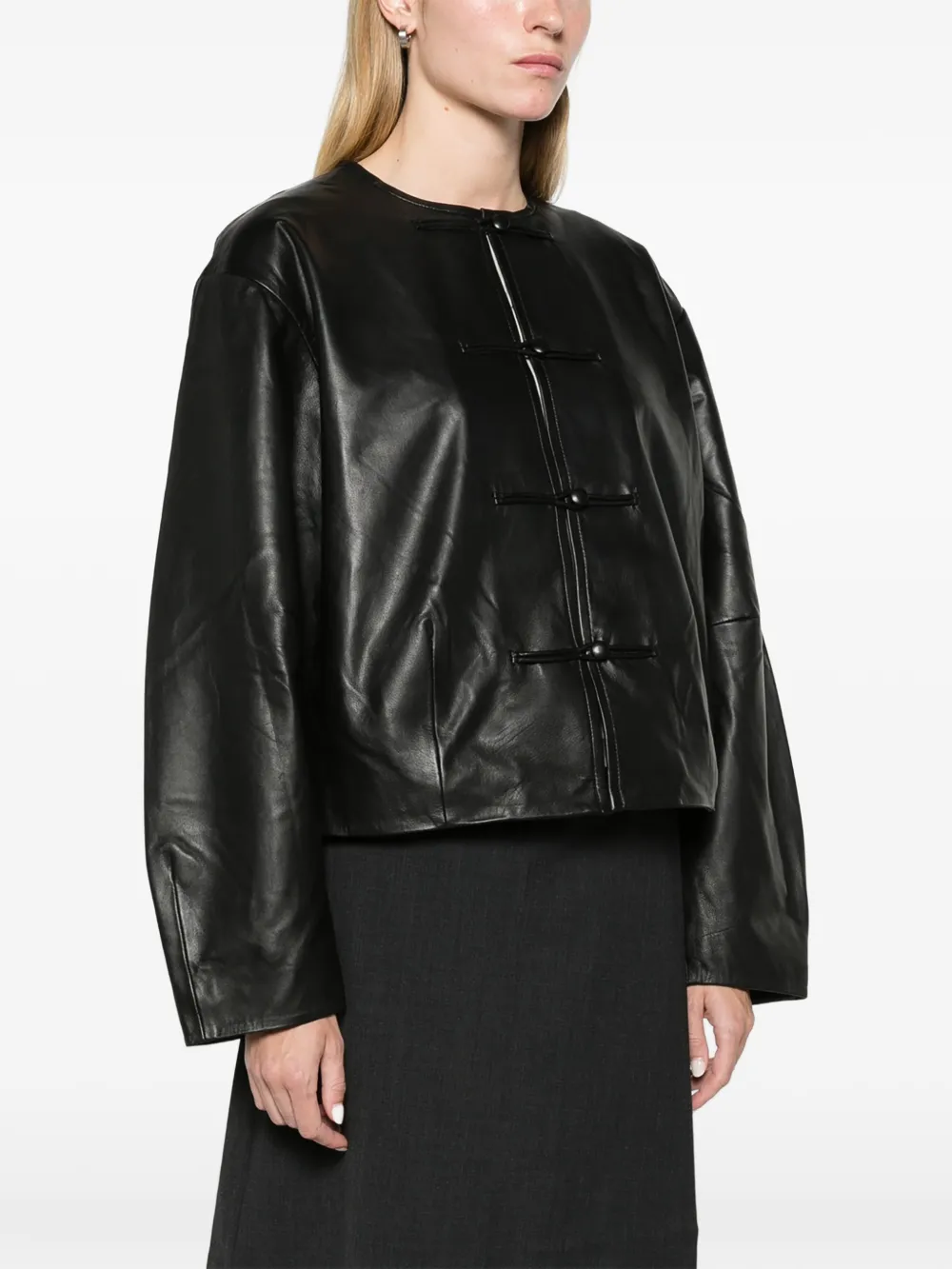 St. Agni button-detail cocoon leather jacket black Zwart