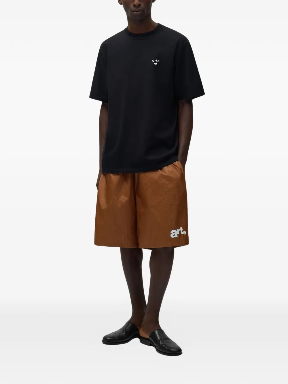  Arte Antwerp Drawstring Logo Shorts - Brown 