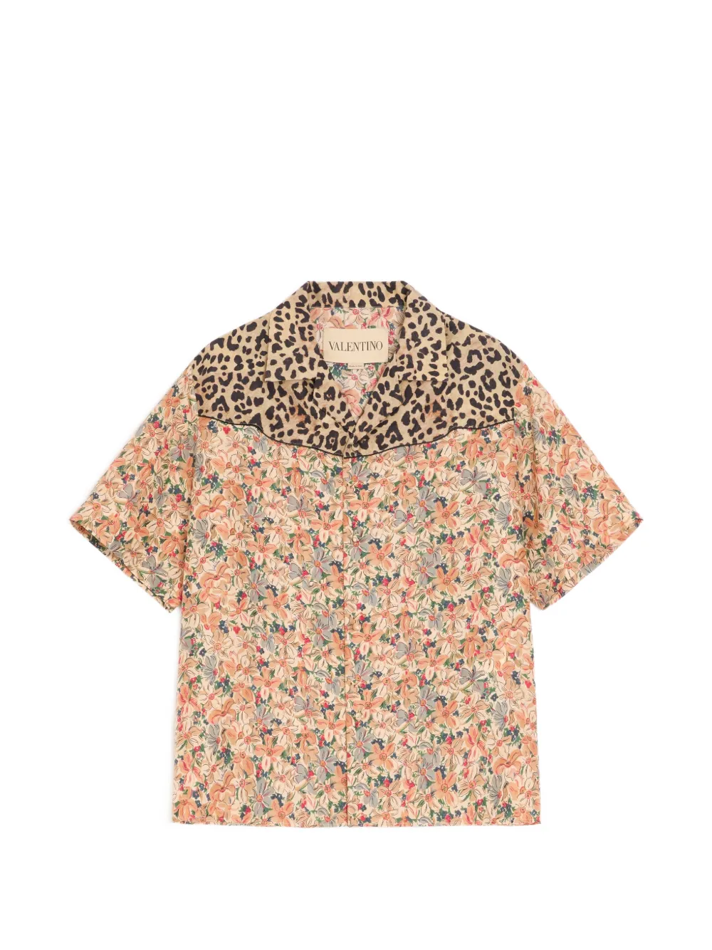 Valentino Garavani bowling shirt in silk poplin with Fauve Eclat Animalier and Papier floral prints - Toni neutri