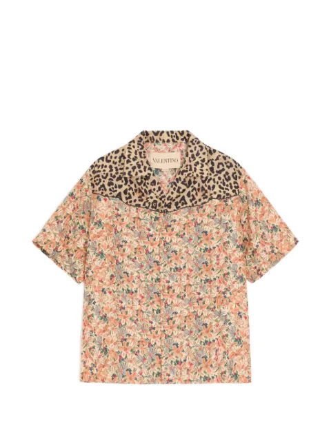 Valentino Garavani bowling shirt in silk poplin with Fauve Eclat Animalier and Papier floral prints