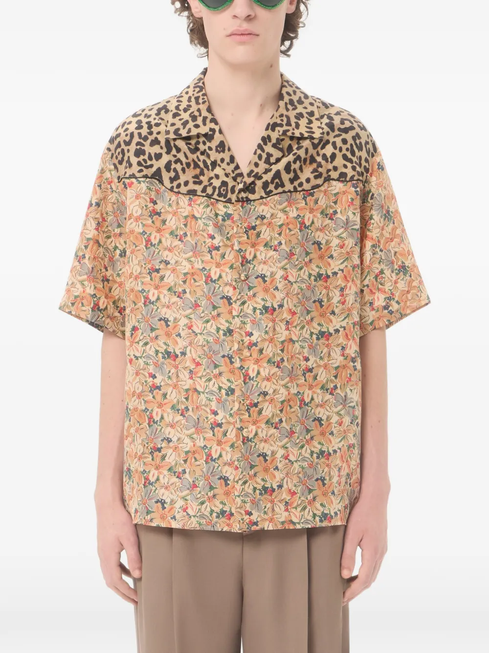 Valentino Garavani Bowlingshirt van zijde-popeline met print Beige