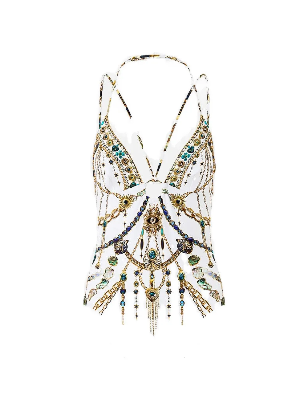 Camilla Chain Gang halterneck swimsuit - Bianco