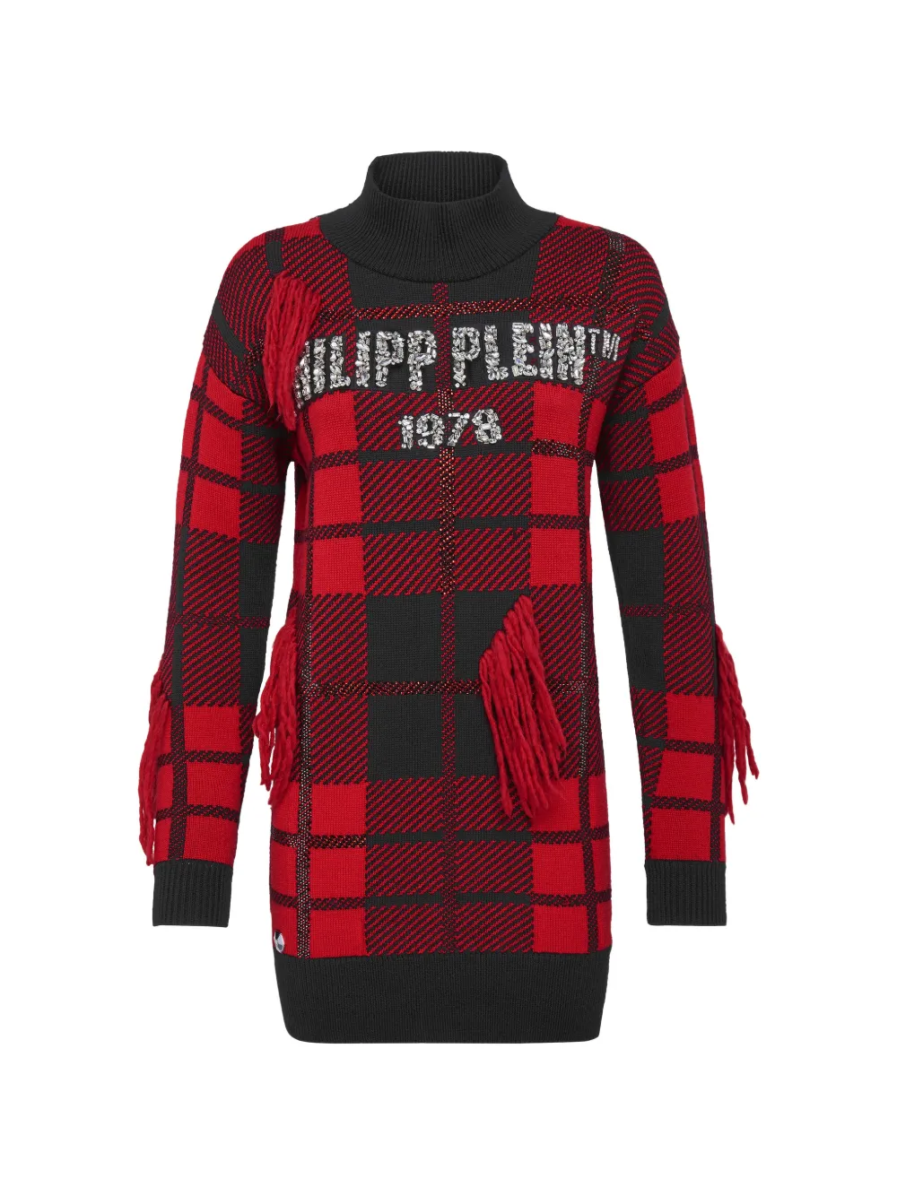 Philipp Plein tartan fringe round neck knitwear - Nero