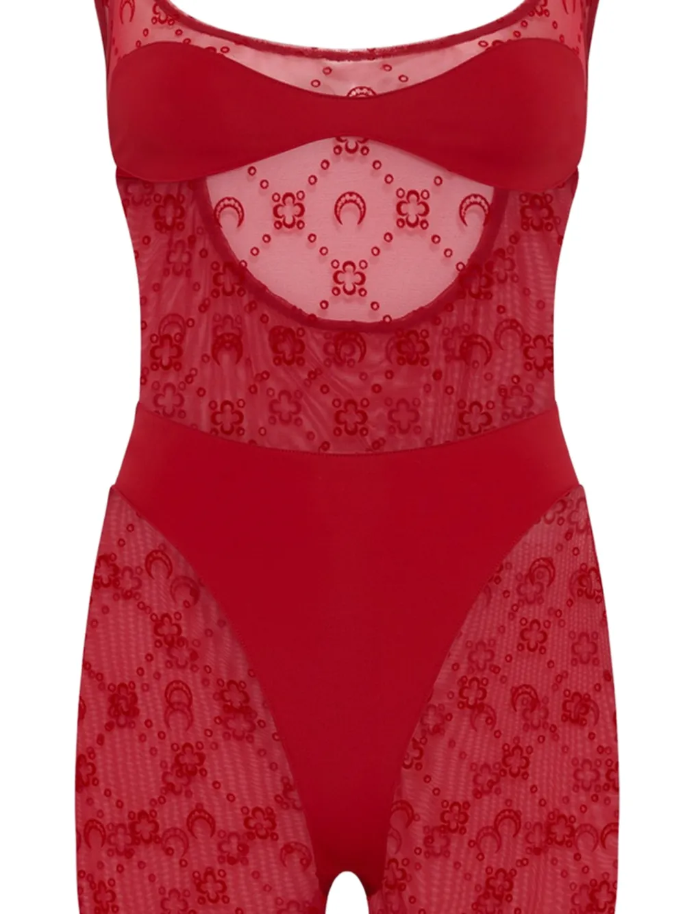  Marine Serre Moonogram Mesh Jumpsuit - Red 