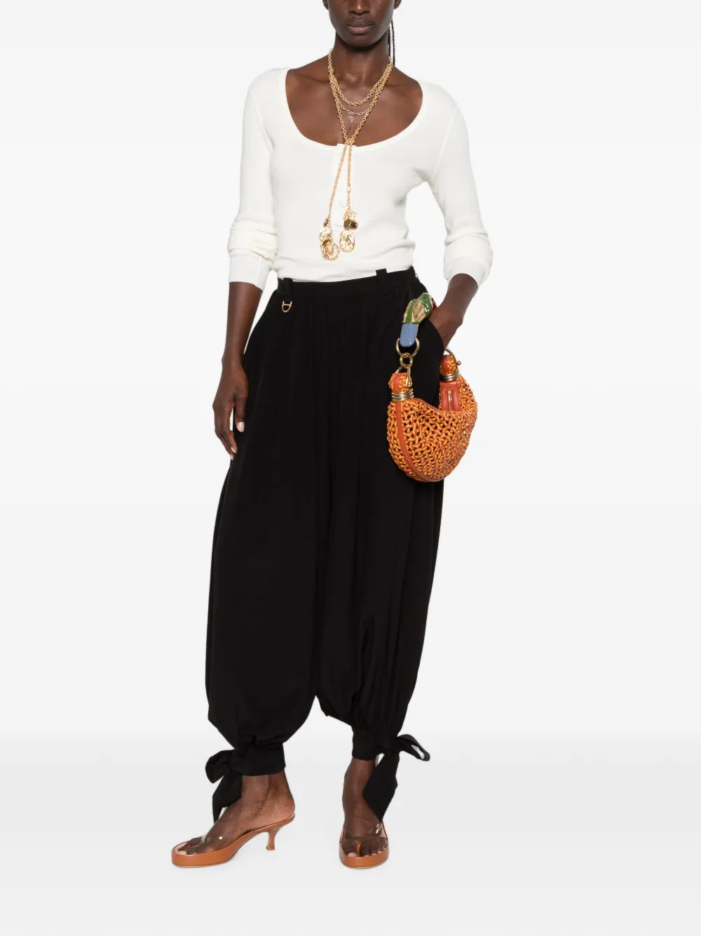 Chloé Geplooide flowy broek in crêpe de chine Zwart