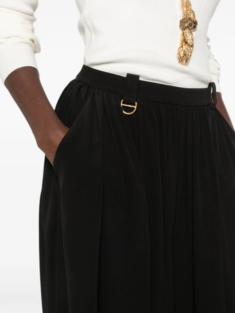 Chloé Geplooide flowy broek in crêpe de chine Zwart