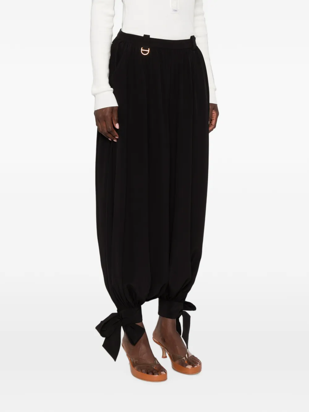 Chloé Geplooide flowy broek in crêpe de chine Zwart