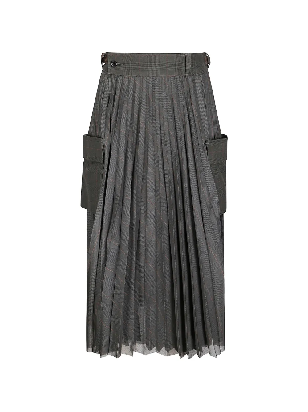 sacai Glen pleated checked midi skirt - Grün