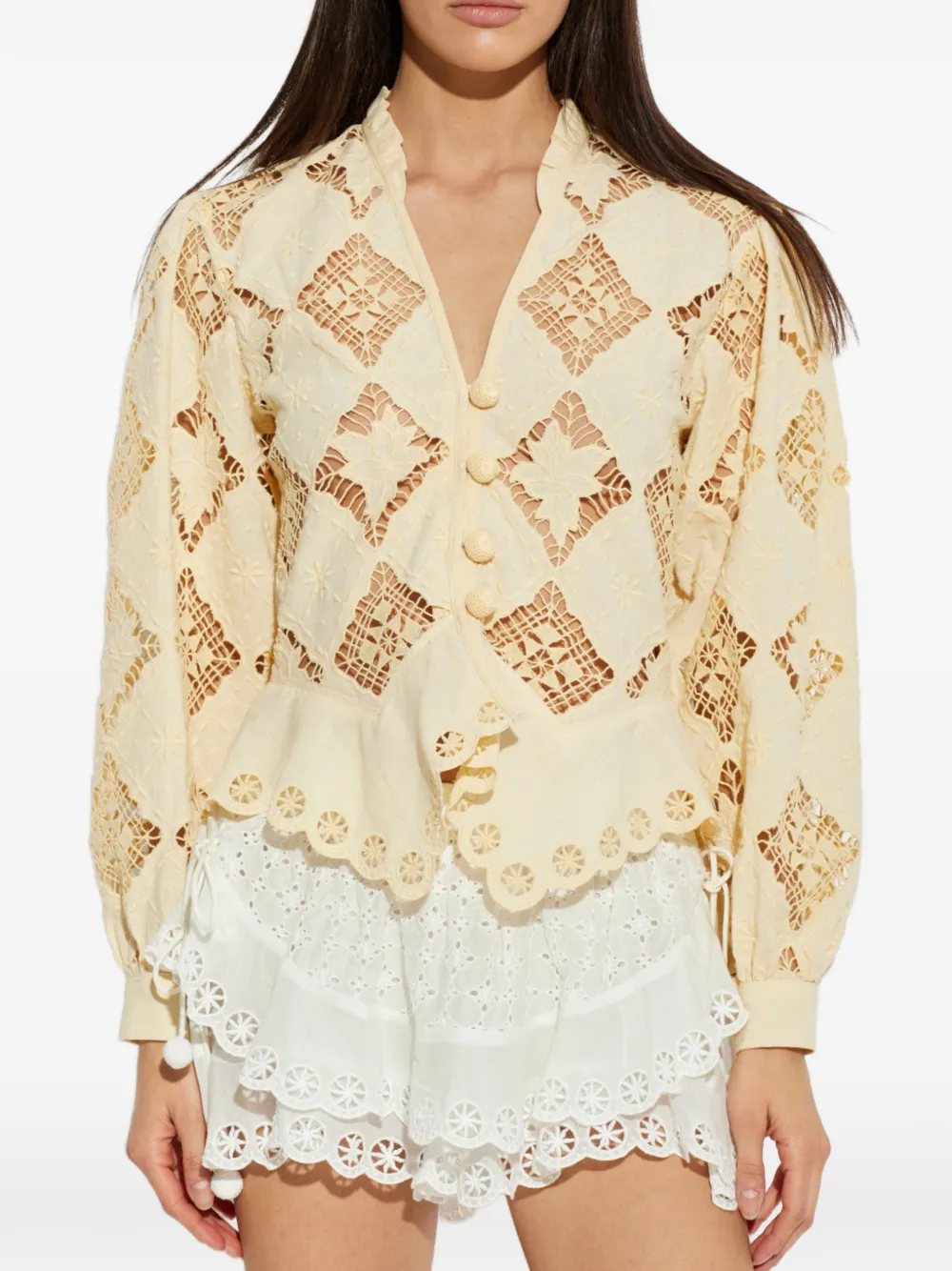 ISABEL MARANT Nina broderie anglaise blouse met pofmouwen Beige