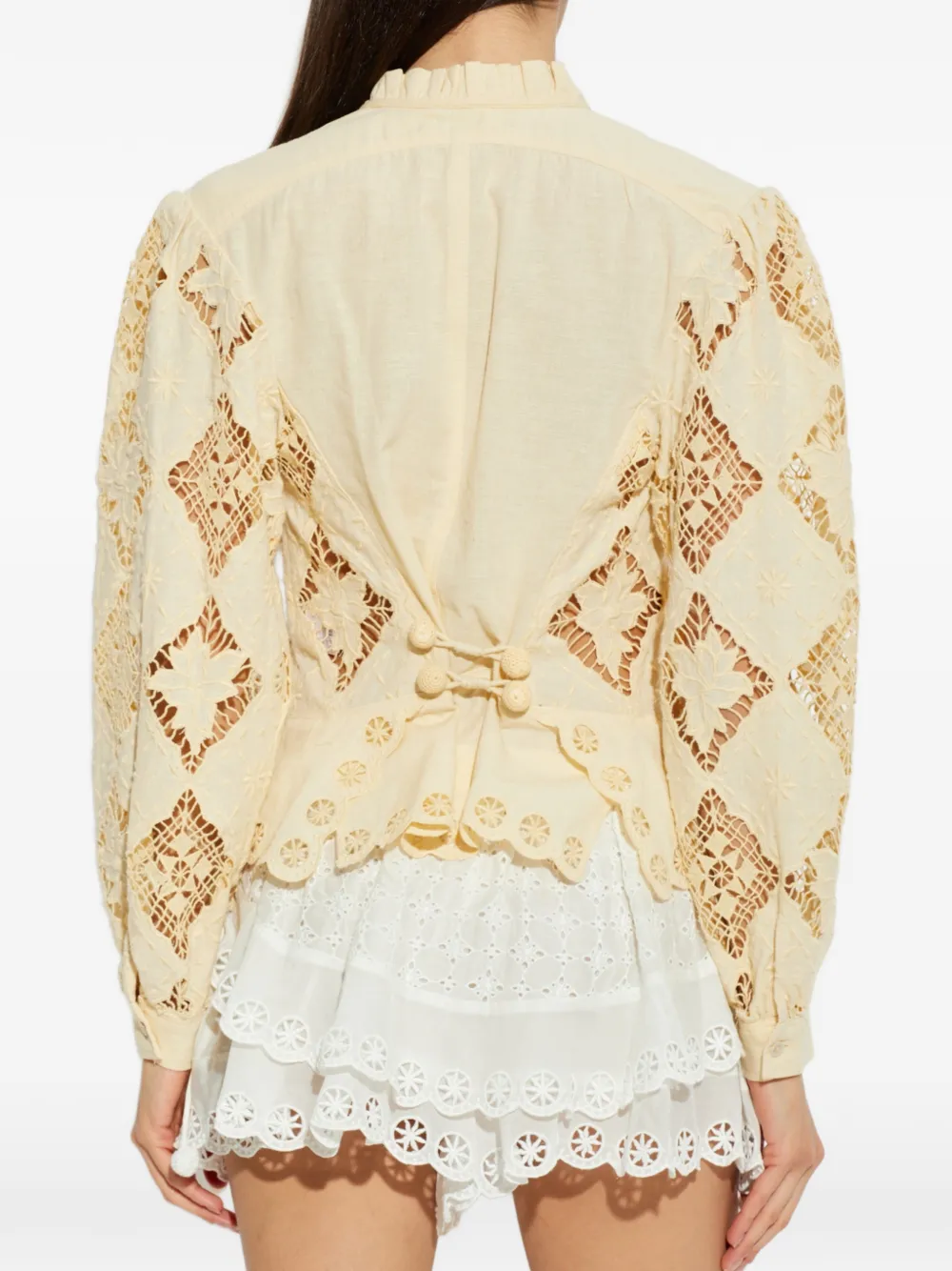 ISABEL MARANT Nina broderie anglaise blouse met pofmouwen Beige