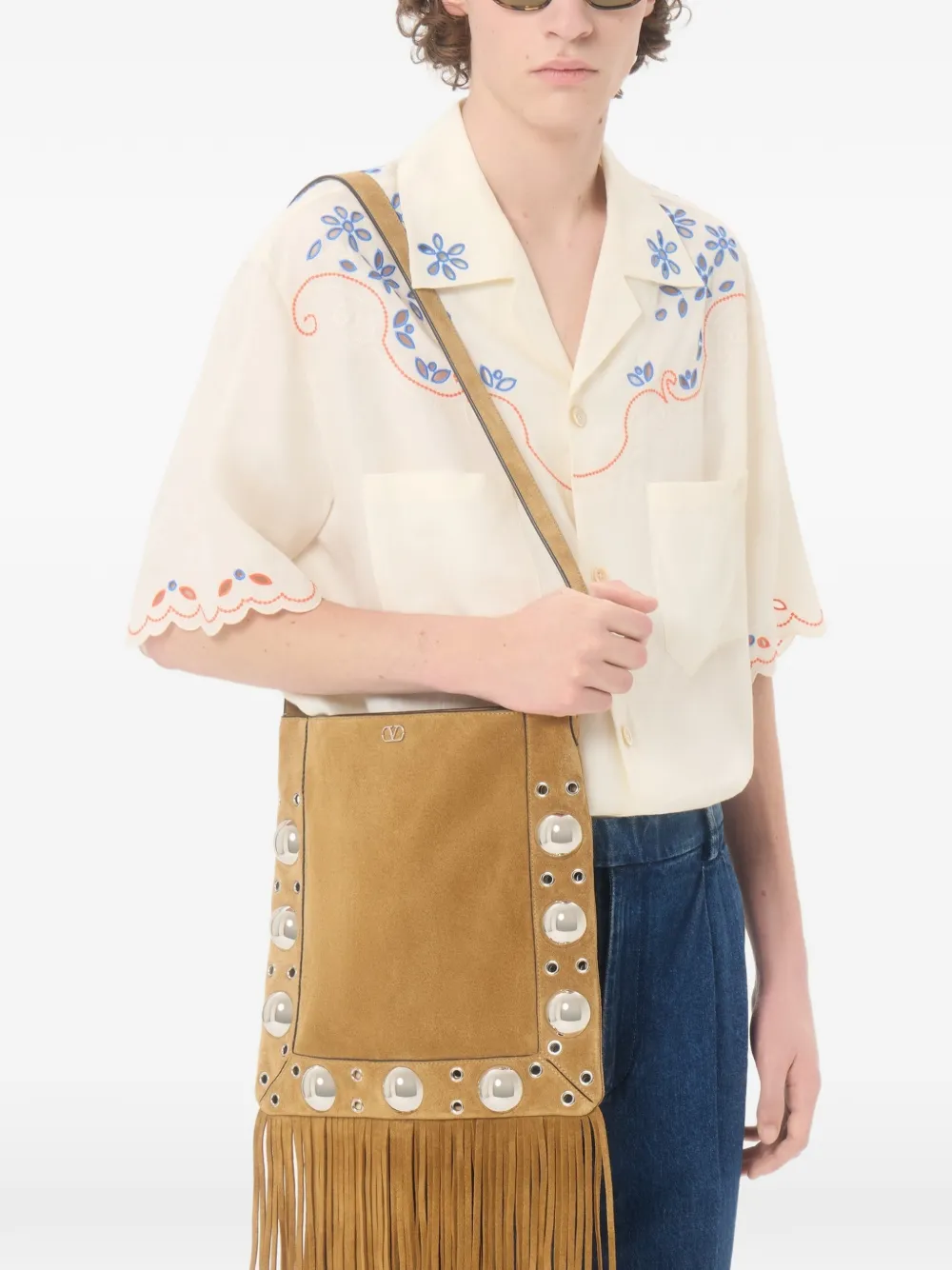 Valentino Garavani Linnen bowlingshirt met San Gallo kant en VLogo borduurwerk Wit