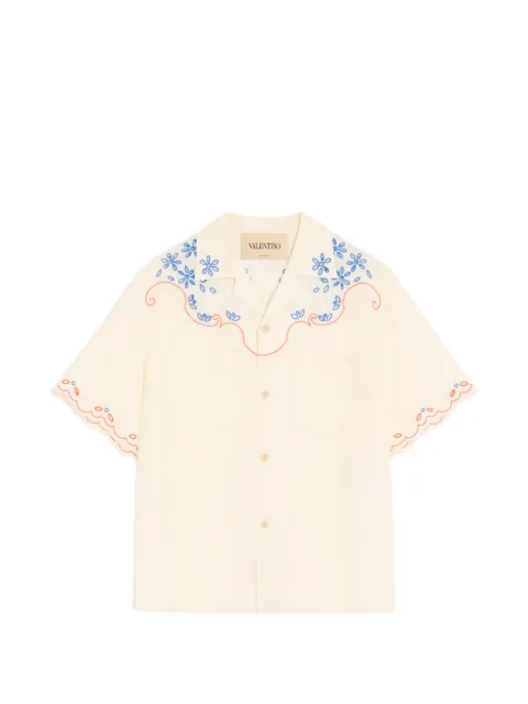 Valentino Garavani chemise de bowling en lin en dentelle San Gallo avec broderie Vlogo