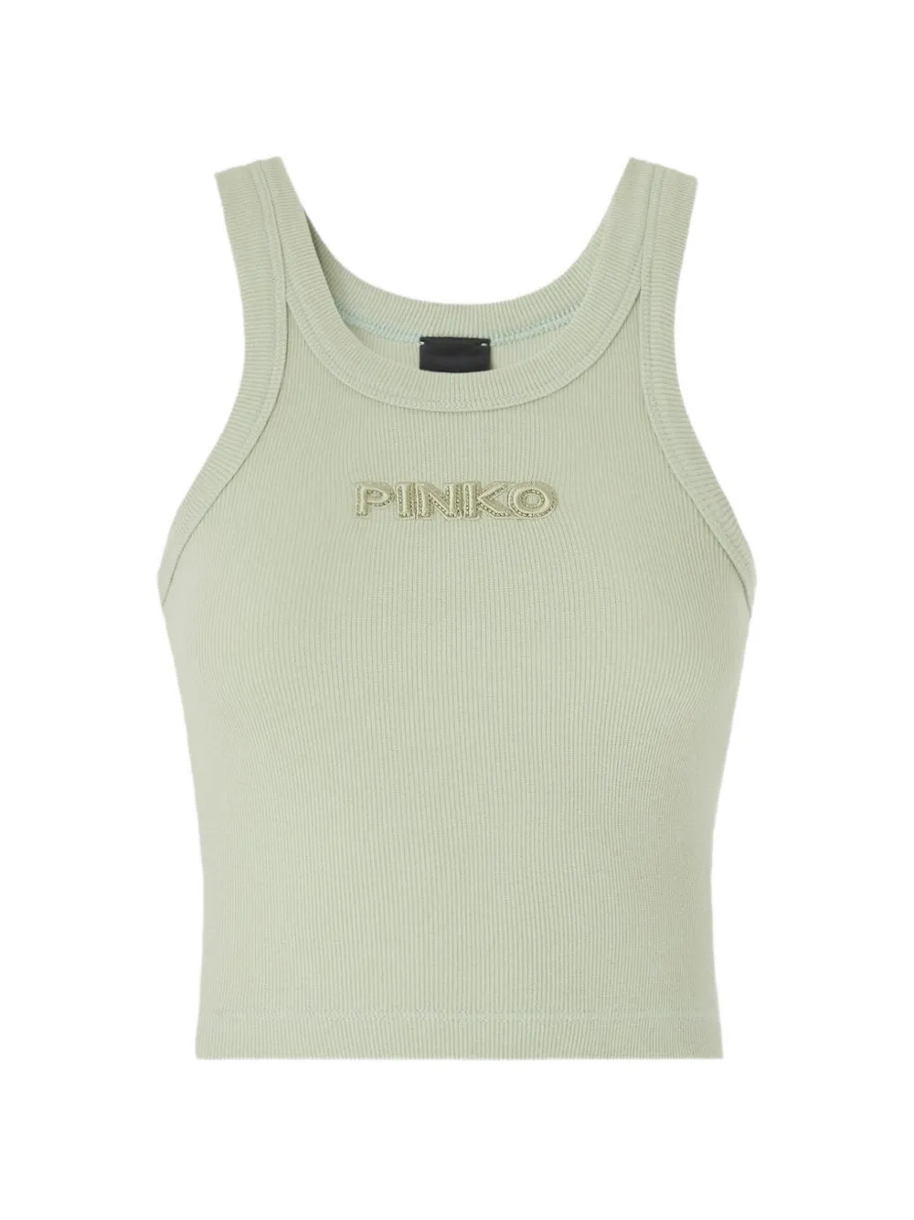 PINKO logo-detail ribbed cropped cotton tank top - Verde