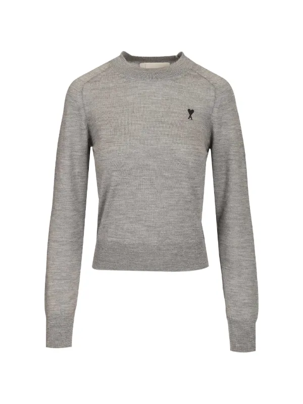 Ami Paris Logo-embroidered Sweater in Grey