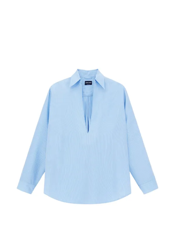 Giorgio Armani ストライプ Vネックシャツ | ブルー | FARFETCH JP