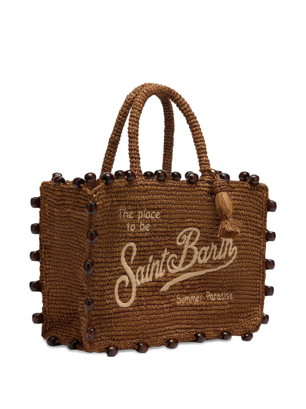  Mc2 Saint Barth Beaded Logo-embroidered Shoulder Bag - Brown 