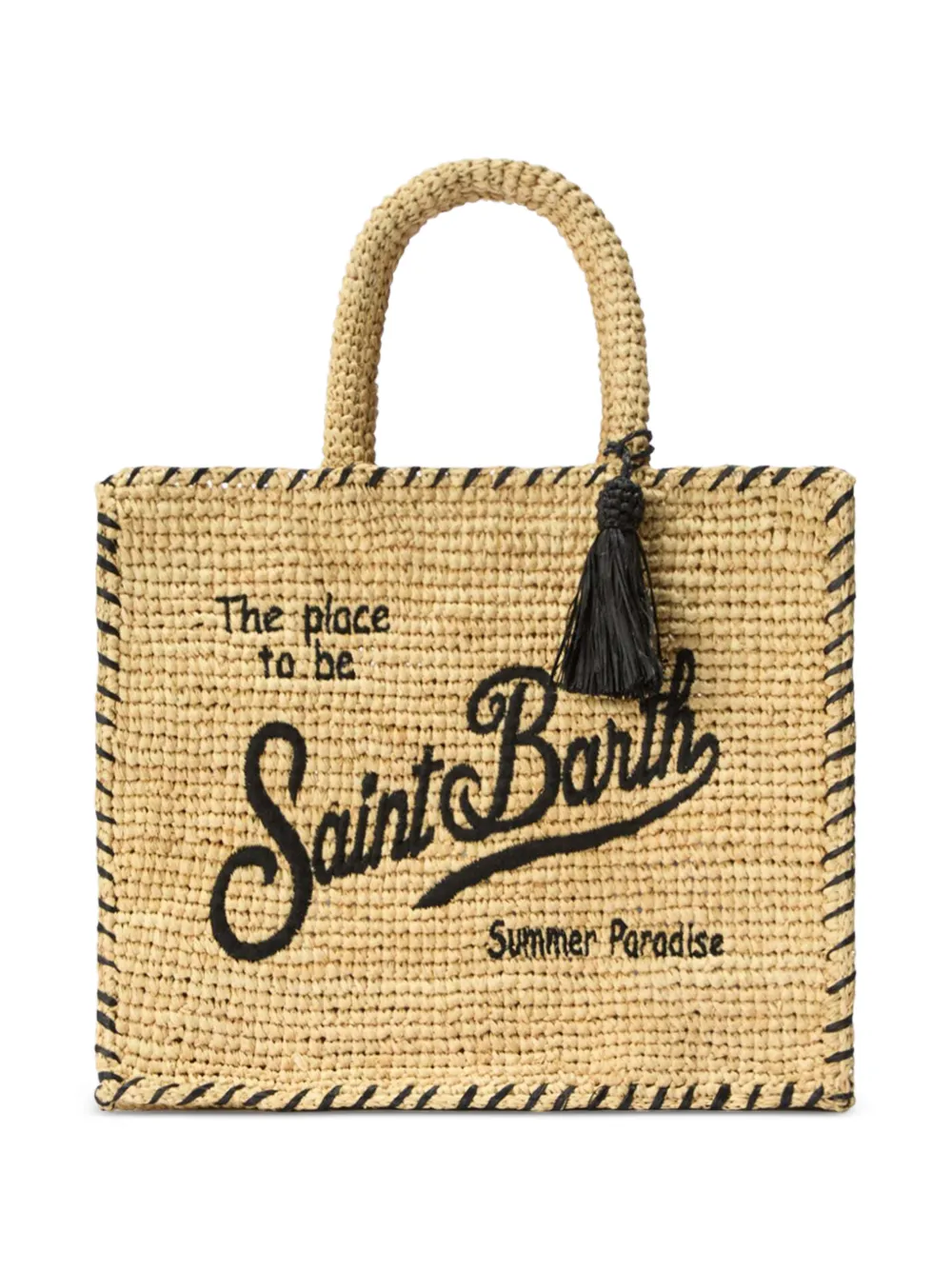 MC2 Saint Barth Colette raffia bag with embroidered logo and contrast trim