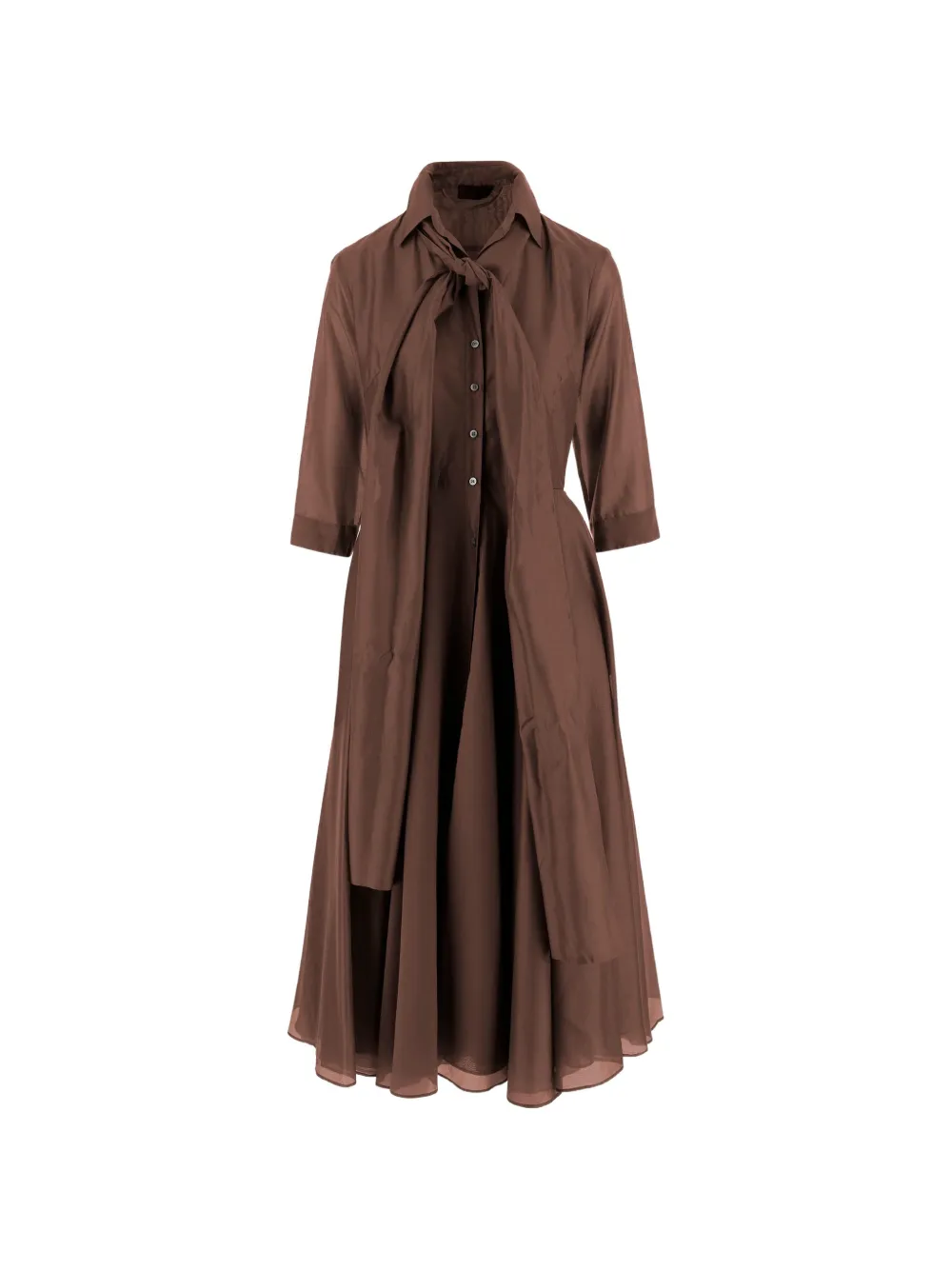 F.It tie-fastening long-sleeved midi dress - Marrone