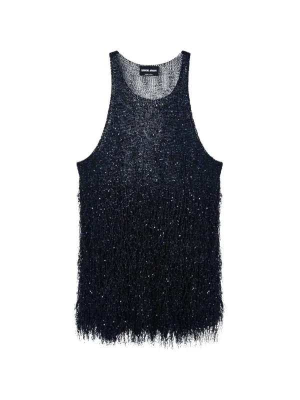 Giorgio Armani Sequin-embellished Fringed Top in Blue