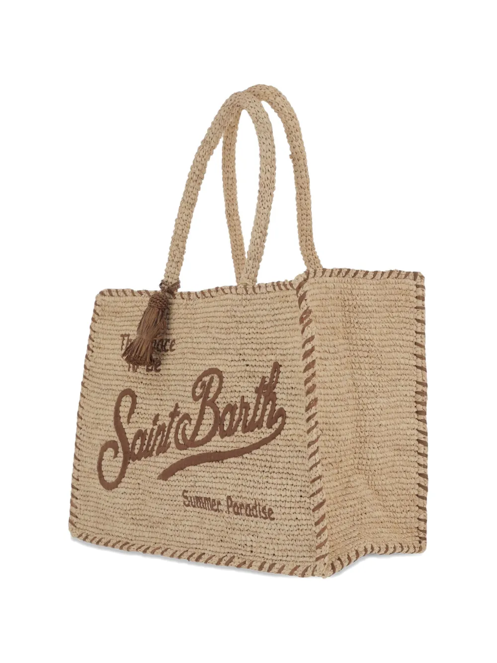  Mc2 Saint Barth Logo-tassel Raffia Shoulder Bag - Neutrals 