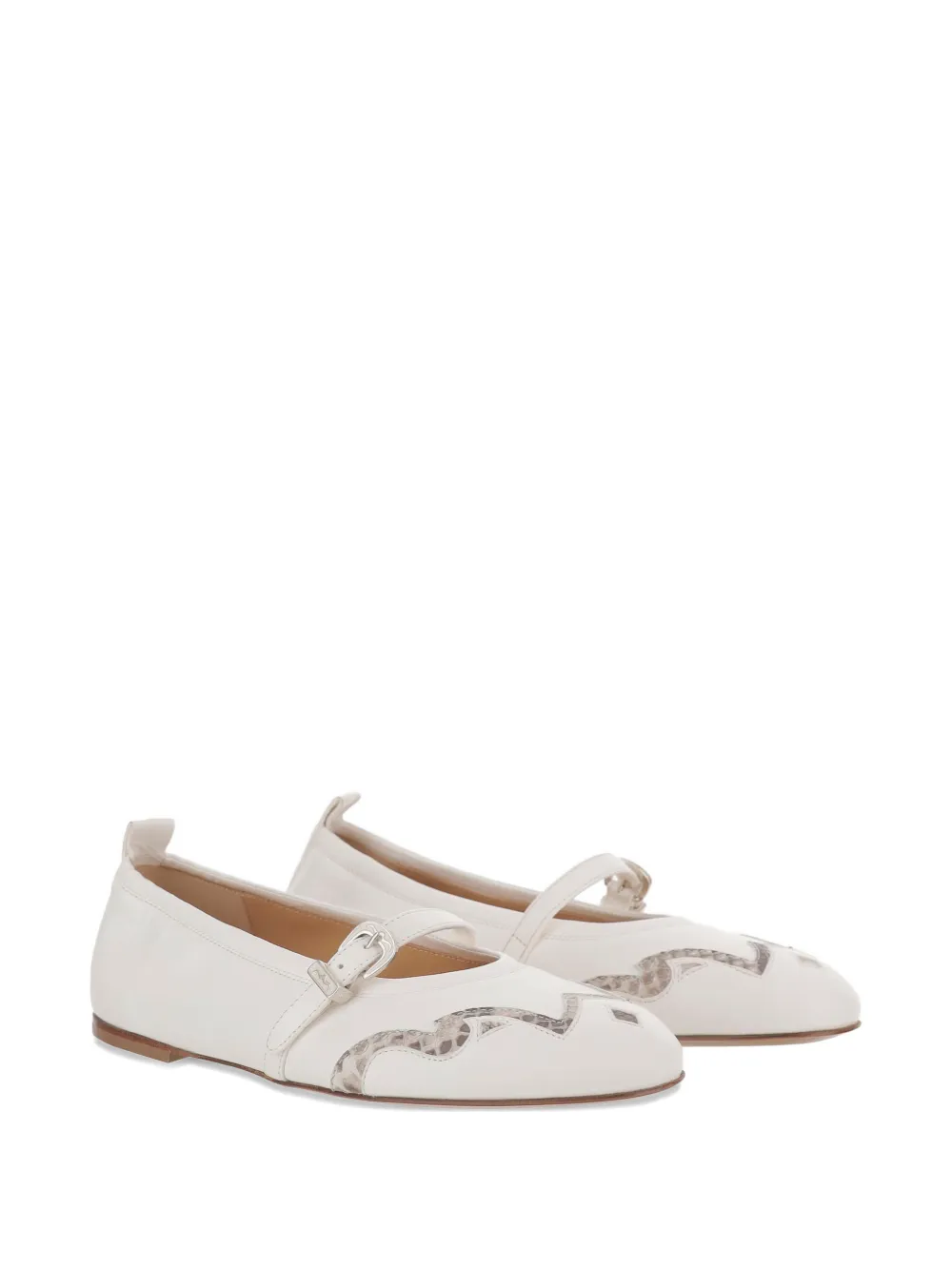  Sartore Buckle Python-panel Ballet Flats - White 
