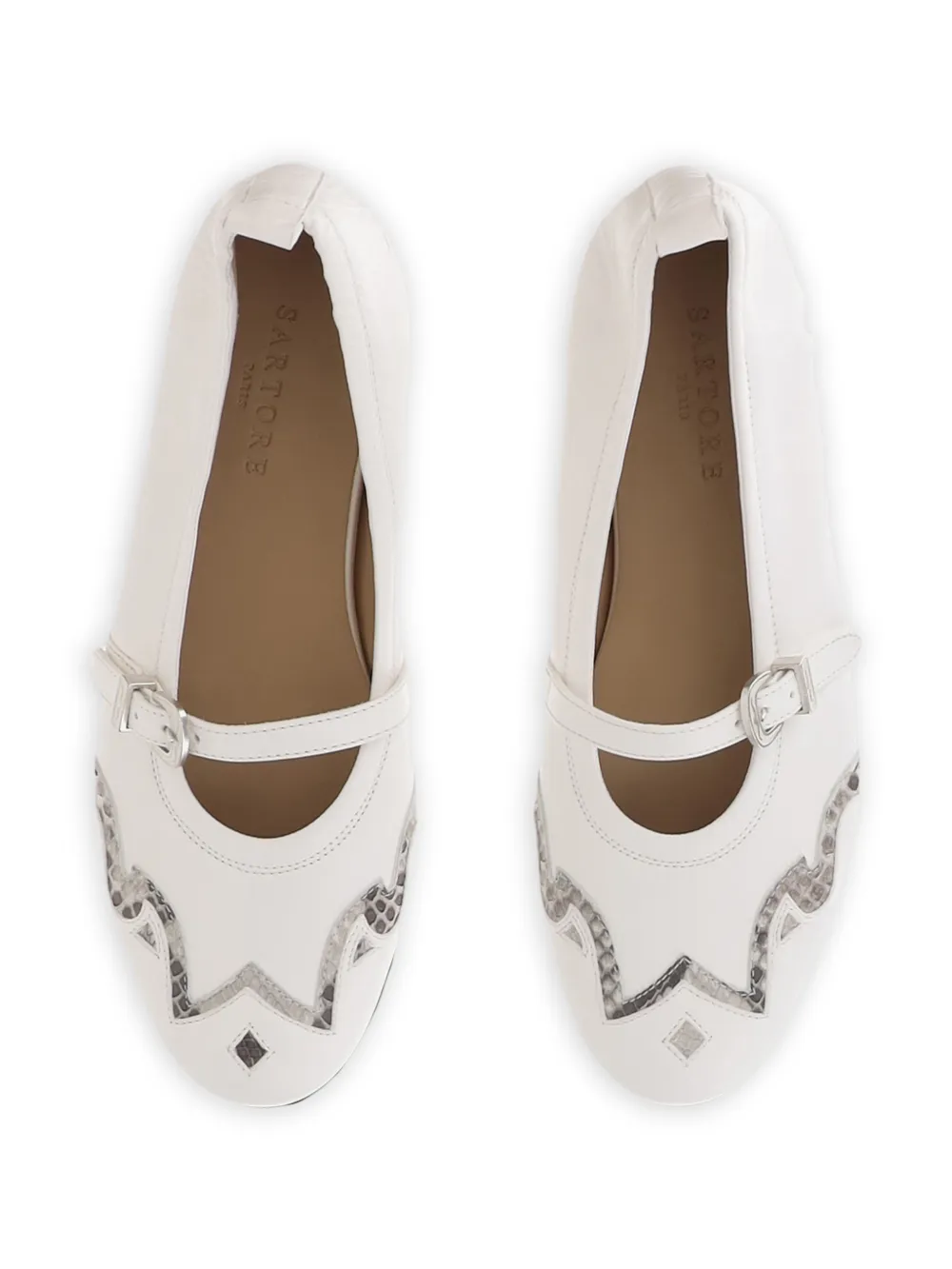 Sartore Ballerina's met pythonvlak en gesp Wit