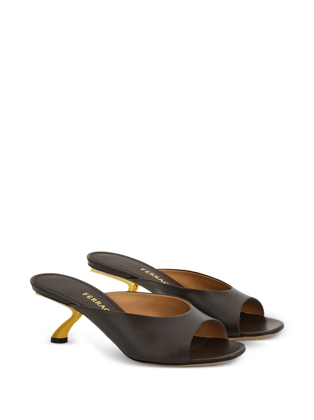  Ferragamo Mules Con Puntera Abierta - Marrón 