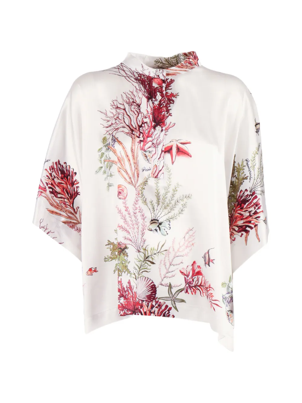 Shirtaporter coral-print silk blouse - Bianco