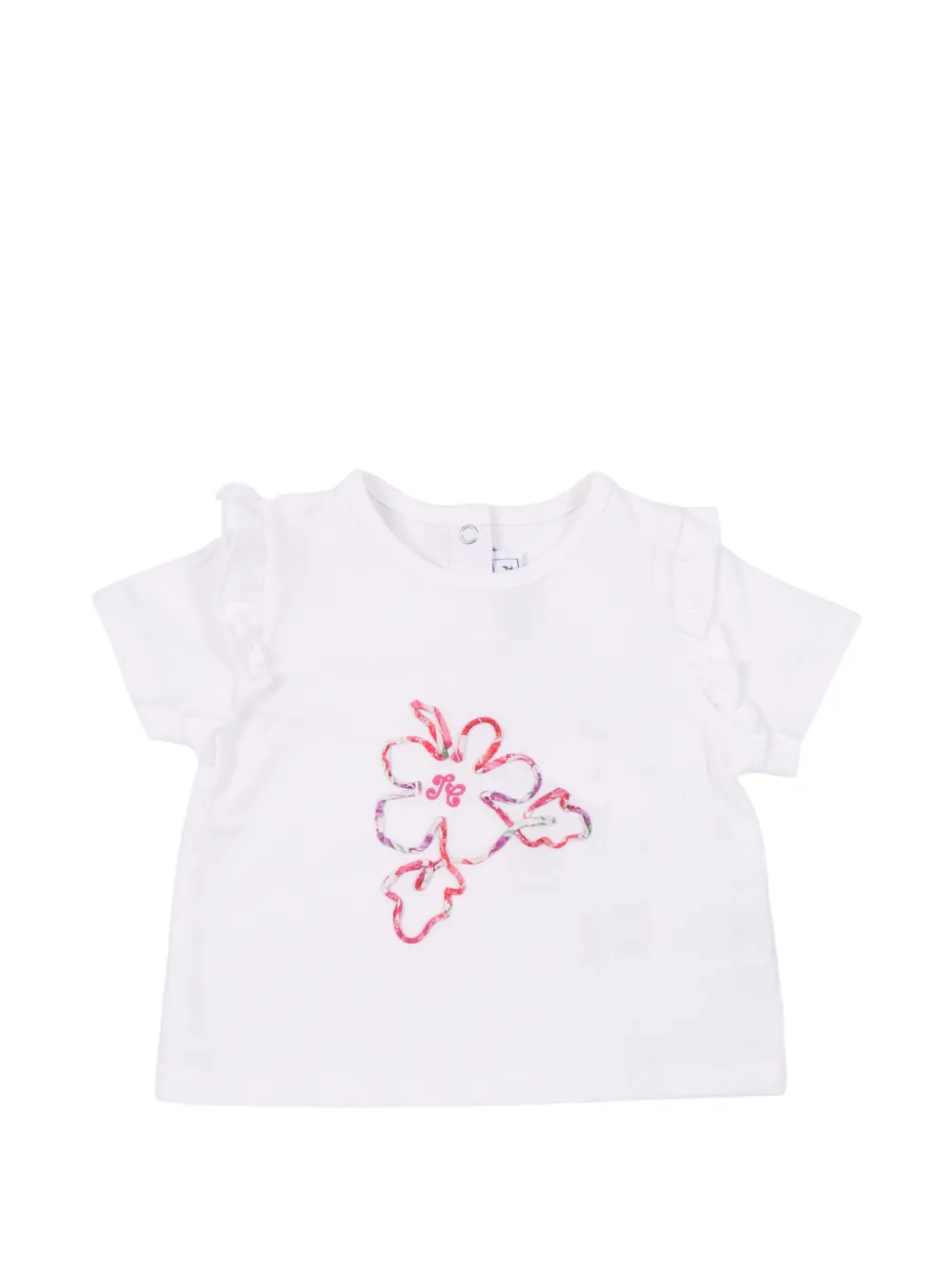 Tartine Et Chocolat ruffled floral-appliqué T-shirt - Bianco