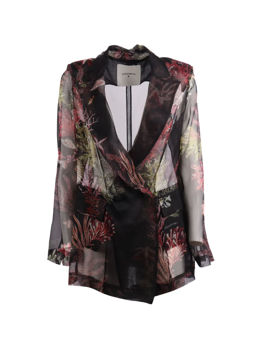 Shirtaporter coral-print long-sleeve silk blazer - Schwarz
