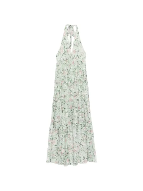 alice + olivia deep-V tiered maxi dress