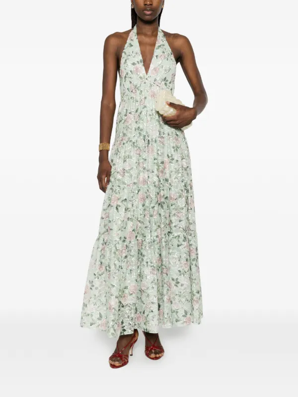 alice olivia long dresses TIANA MAXI DRESS in MYSTIC GARDEN SAGE