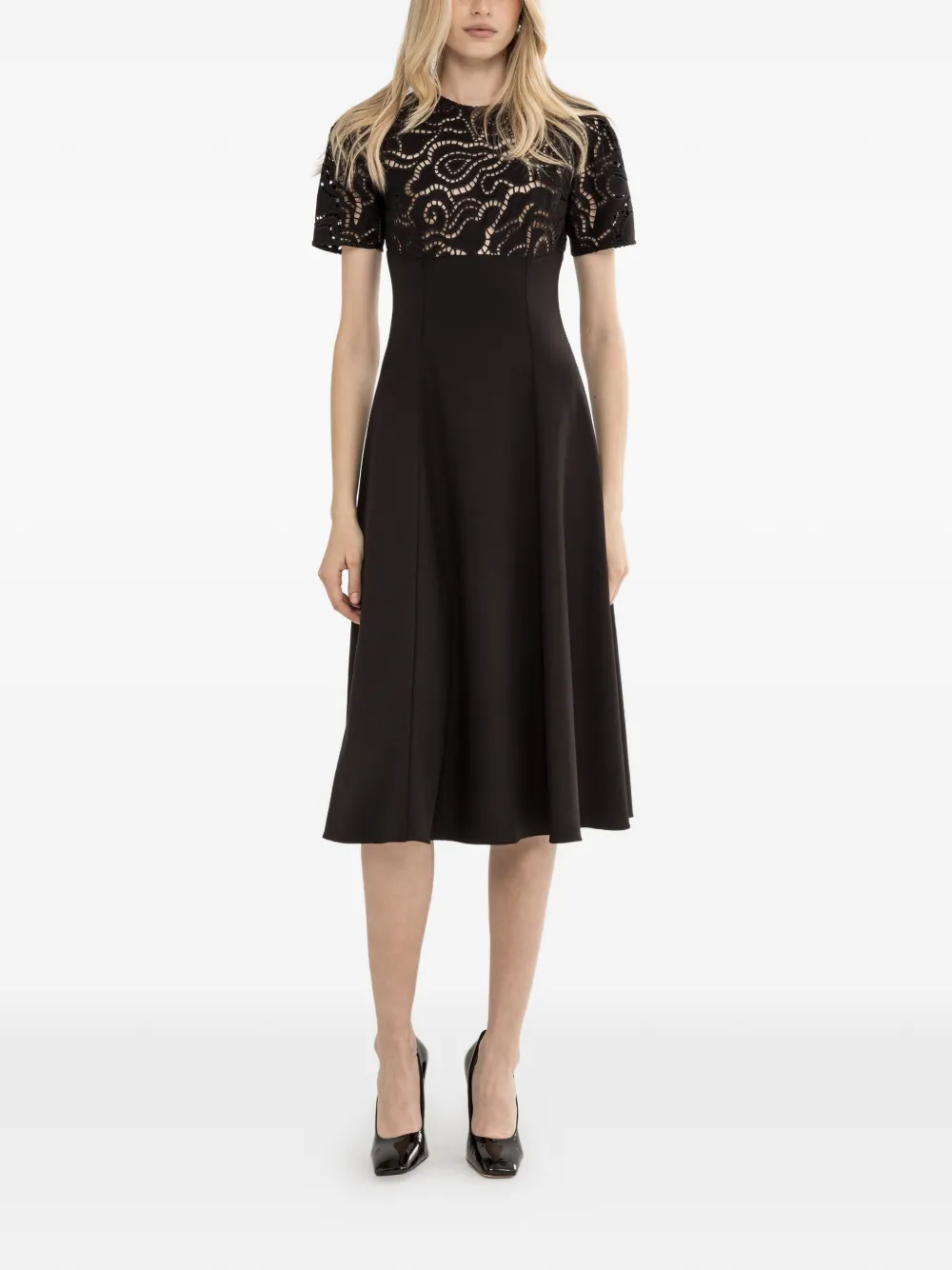 NISSA Midi-jurk met geborduurde bloemen Zwart